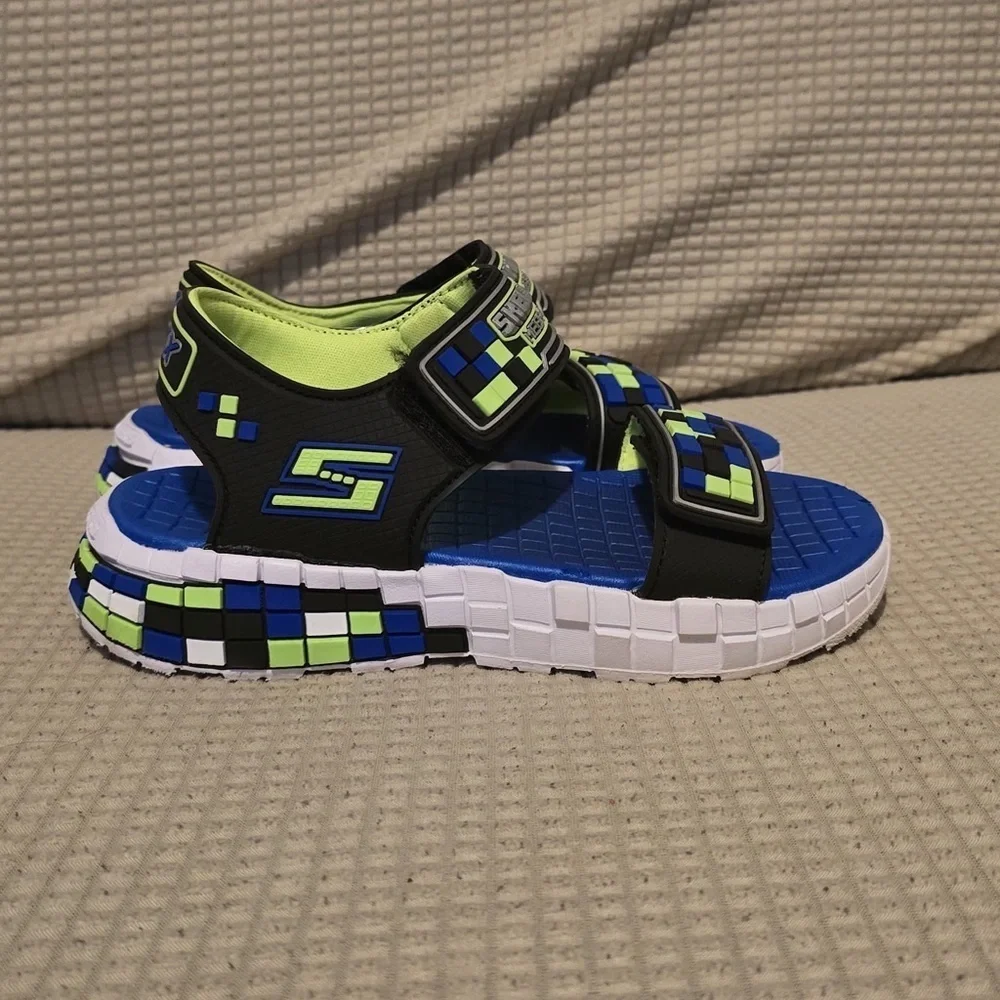 Skechers Kids Neon Blue and Lime Sandals